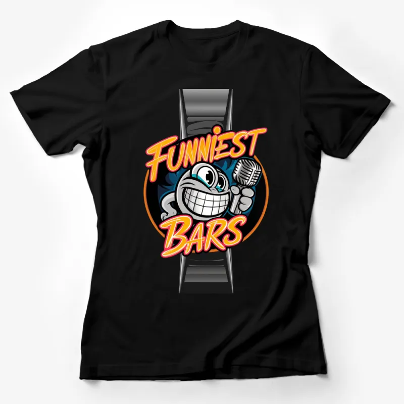 Funniest Bars Cartoon Microphone Comedy Club Graphic T-Shirt, Unique Gift for Comedians Female T-Shirt