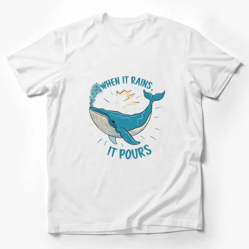 Whimsical Whale T-Shirt When It Rains, It Pours Blue Whale Graphic, Ocean Lovers Casual Wear, Unique Illustration Tee Male T-Shirt