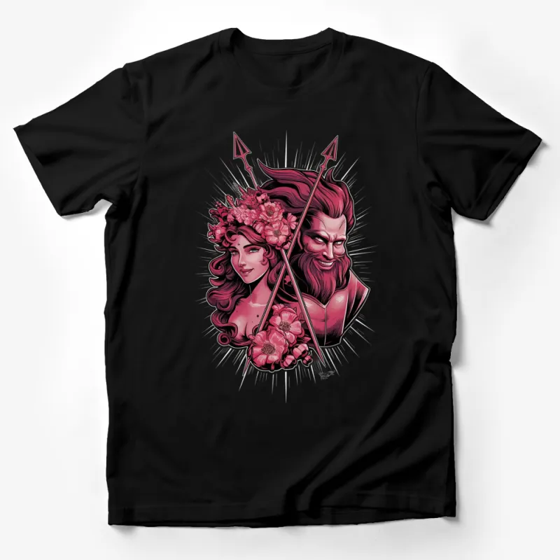 Unique Poseidon and Venus Graphic Tee, Floral Mythology Artwork, Unisex T-Shirt Male T-Shirt