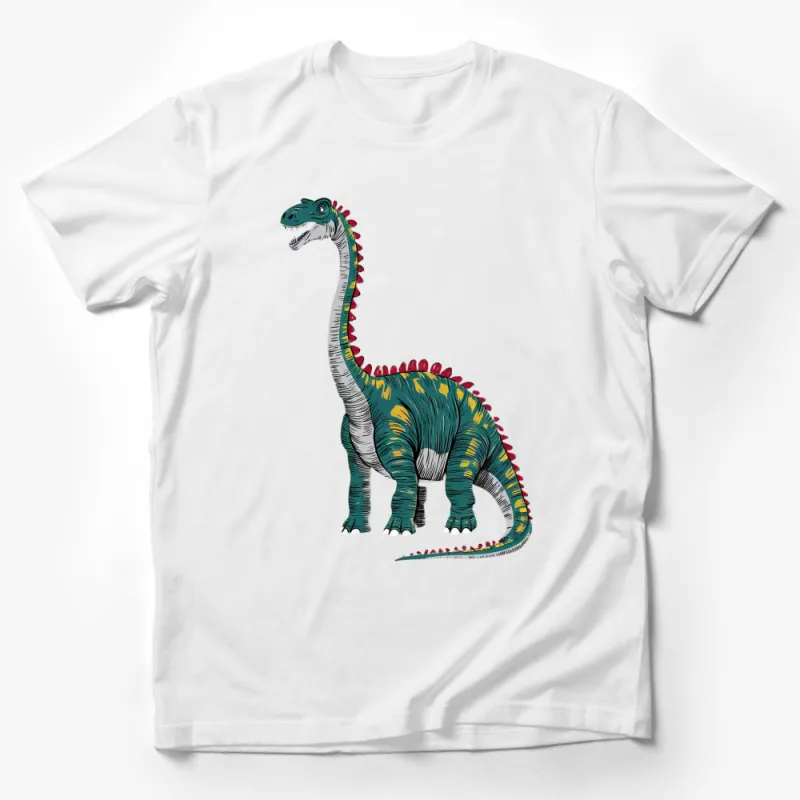 Colorful Dinosaur T-Shirt, Fun Brontosaurus Graphic Tee, Kids and Adults Casual Wear Male T-Shirt