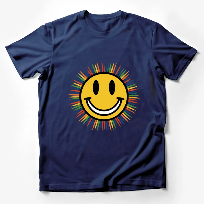 Colorful Smiley Face T-Shirt, Unisex Happy Face Tee, Bright Radiant Smiley Graphic Shirt Male T-Shirt