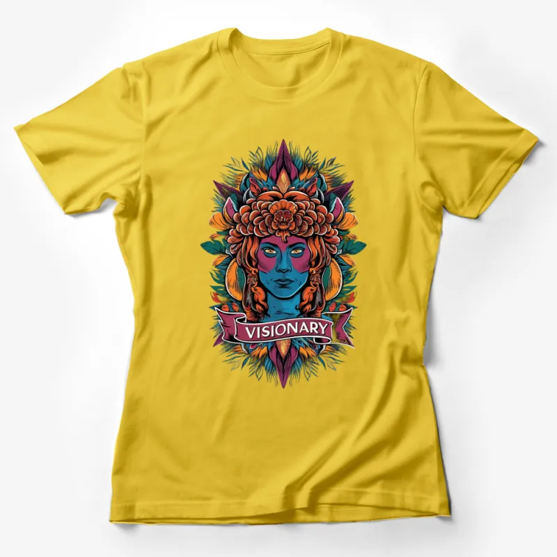 Vibrant Visionary Floral Woman Art T-Shirt, Colorful Bohemian Graphic Tee, Unique Illustration Style Clothing Female T-Shirt