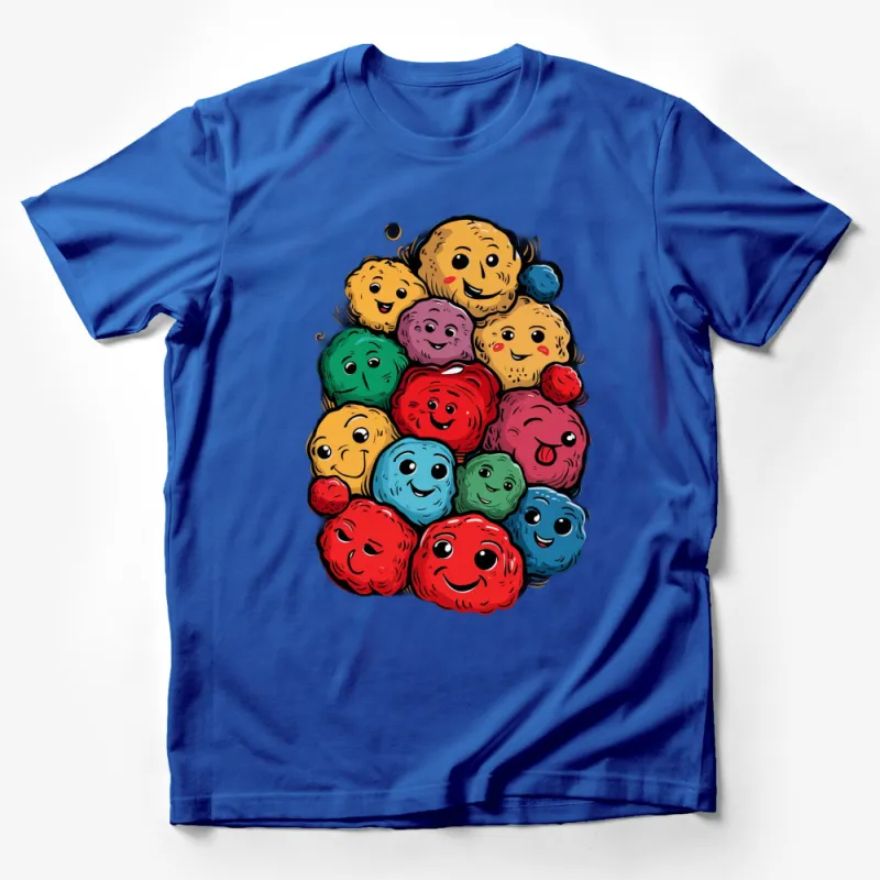 Colorful Smileys T-Shirt, Fun Happy Faces Graphic Tee, Unisex Adult and Kids Shirt, Cartoon Emoticons Apparel Male T-Shirt