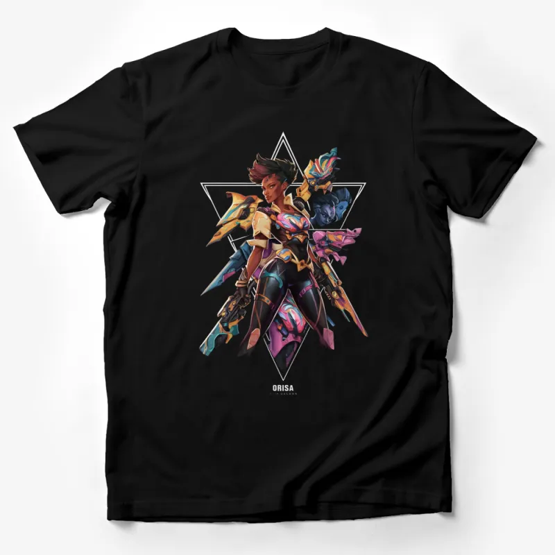 Warrior Woman Graphic T-Shirt, Colorful Futuristic Female Knight Tee, Unique Art Design, Modern Fashion Male T-Shirt