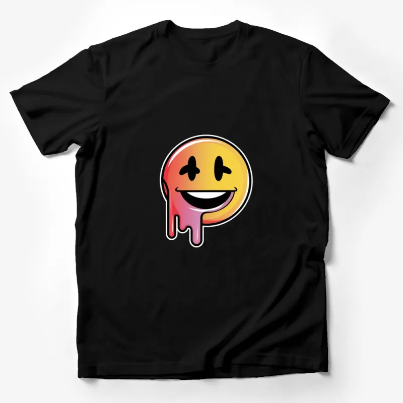 Colorful Smiley Face Melting Design T-Shirt, Unisex Graphic Tee for All Ages, Vibrant Casual Wear Male T-Shirt