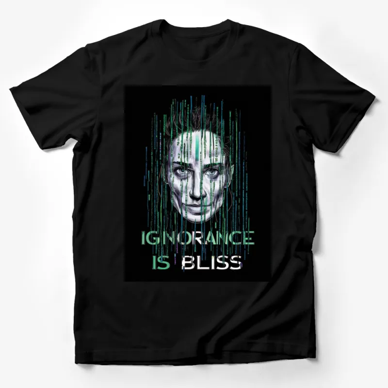 Ignorance is Bliss Matrix Style Joker Face T-Shirt, Unique Graphic Tee, Cyberpunk Aesthetic Male T-Shirt