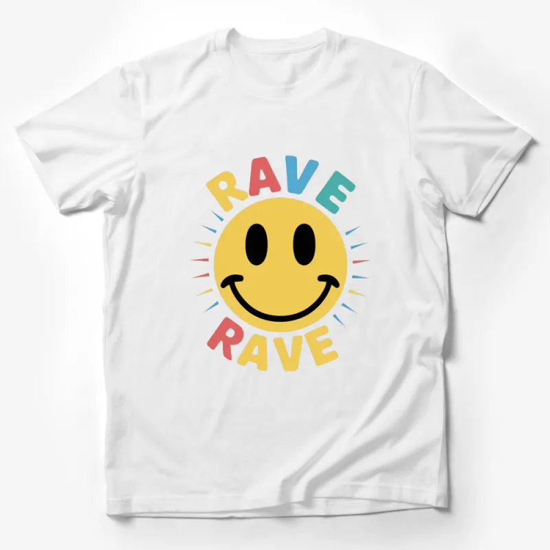 Rave Smile Face T-Shirt, Colorful Happy Smiley Tee, Unisex Party Shirt, Bright Casual Apparel Male T-Shirt