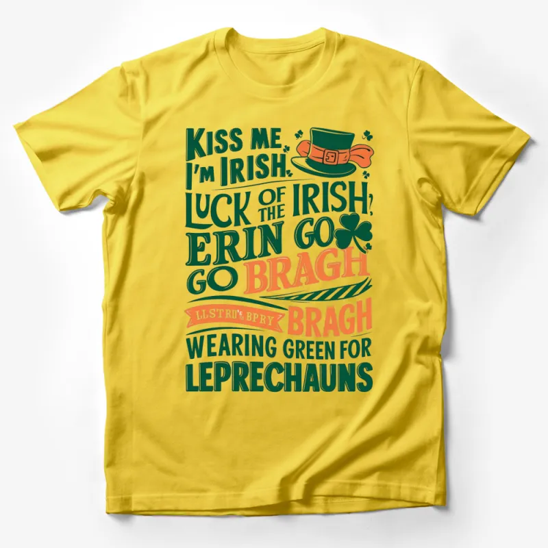 Kiss Me I'm Irish T-Shirt, Erin Go Bragh, St. Patrick's Day Shirt, Leprechaun Hat and Clover Tee Male T-Shirt