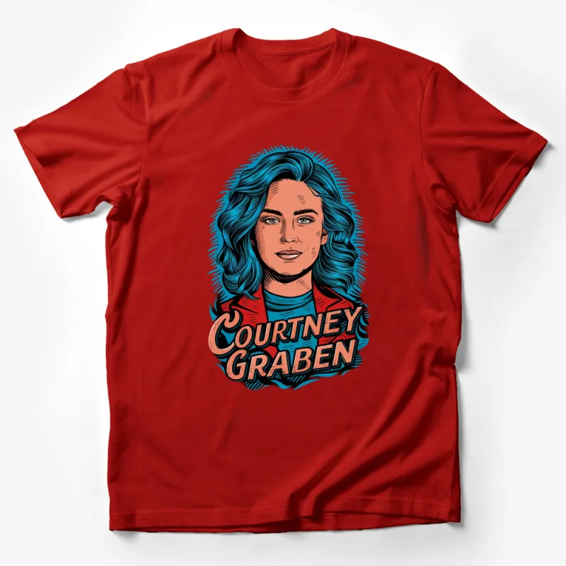 Courtney Graben Blue Hair Comic Style T-Shirt, Graphic Tee for Women, Colorful Portrait Casual Wear Male T-Shirt