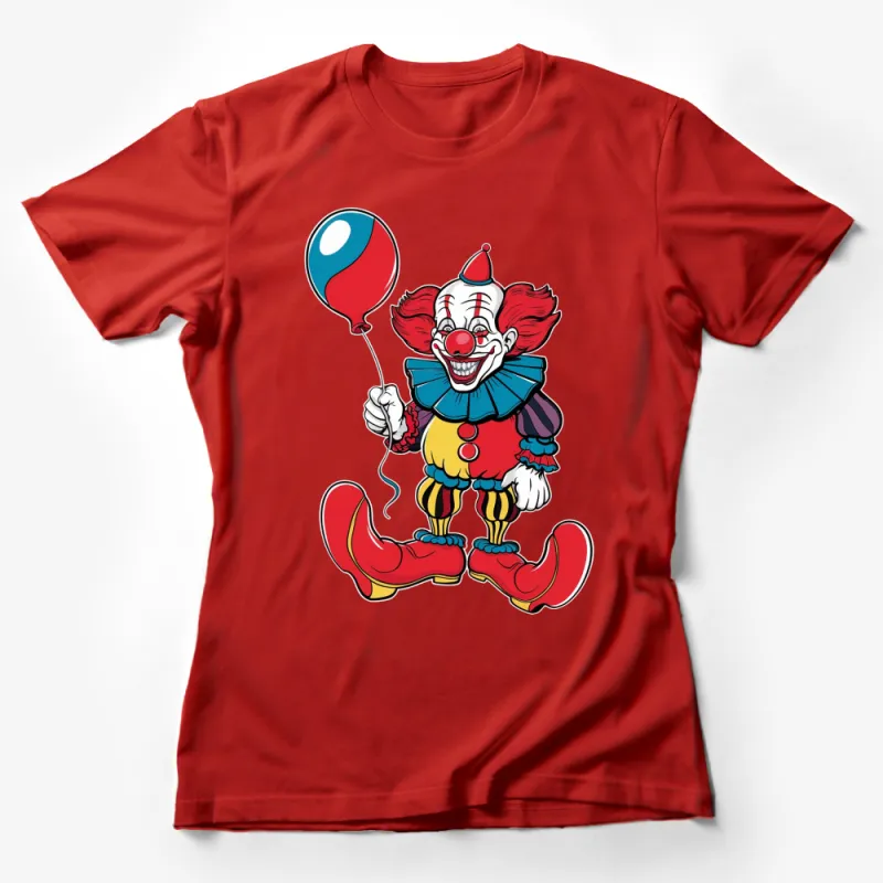 Colorful Clown T-Shirt with Balloon, Funny Circus Clown Tee, Unisex Clown Graphic Shirt for All Ages Female T-Shirt