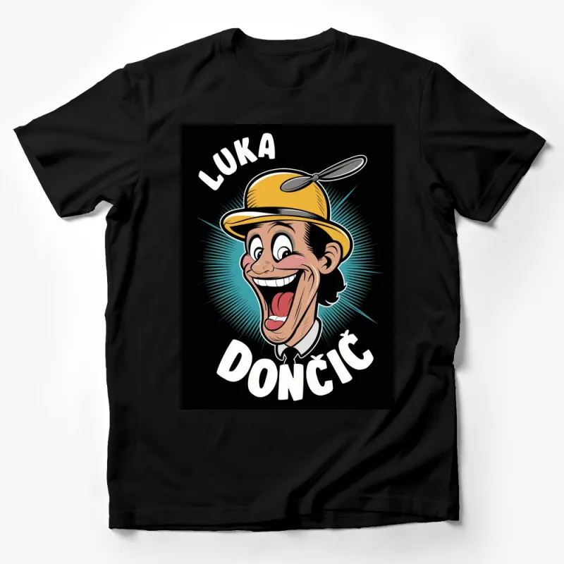 Luka Doncic Cartoon Character T-Shirt, Unique Fan Art, Basketball Star, Comic Style Tee Male T-Shirt