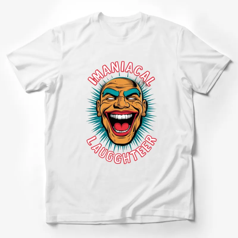 Maniacal Laughter Comic Style Graphic T-Shirt, Fun Pop Art Design, Bold Vibrant Colors, Casual Wear Male T-Shirt