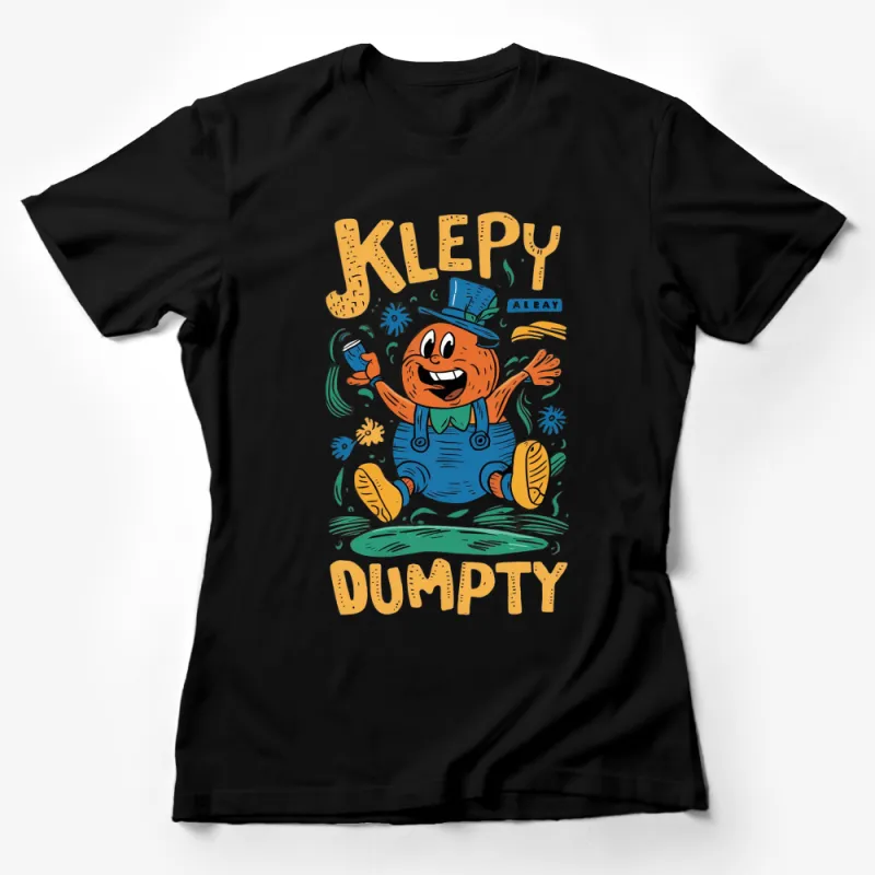 Klepy Dumpty Cartoon Character T-Shirt, Fun Quirky Illustration, Colorful Graphic Tee, All Sizes Female T-Shirt