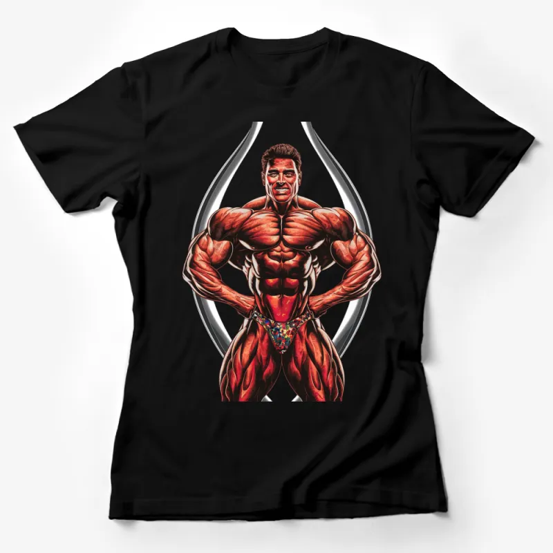 Muscle Man Graphic T-Shirt, Bold Red Bodybuilder Tee, Men's Fitness Apparel, Workout Shirt Female T-Shirt