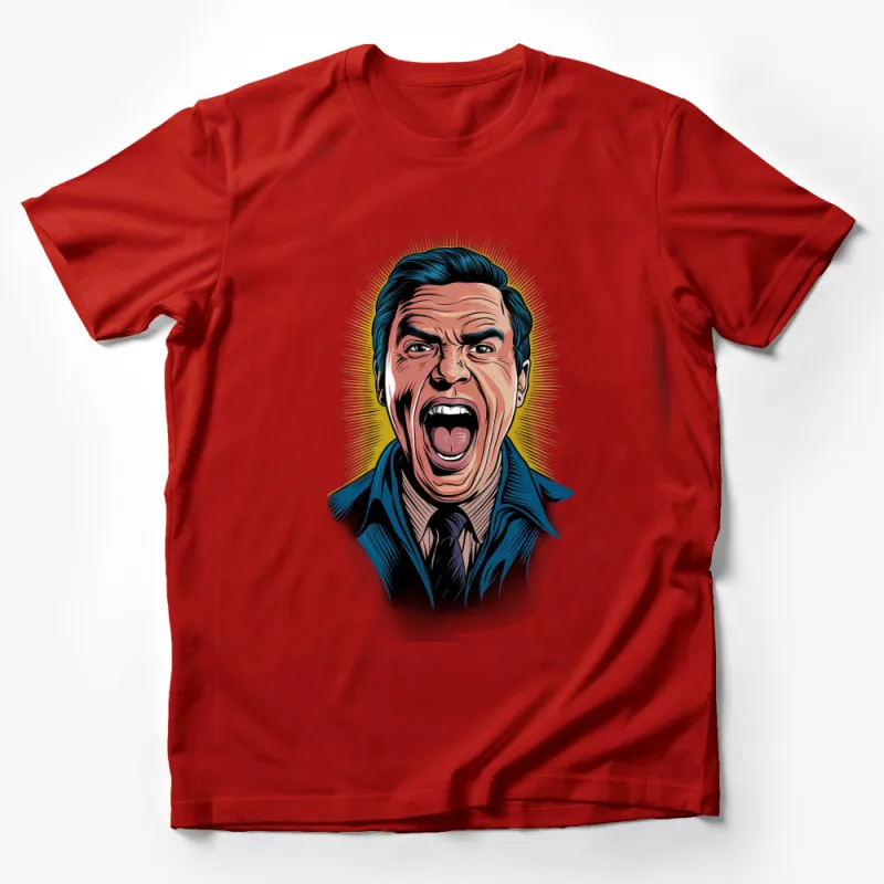 Vintage Comic Style Angry Man Graphic Tee, Bold Colorful Illustration T-Shirt Male T-Shirt