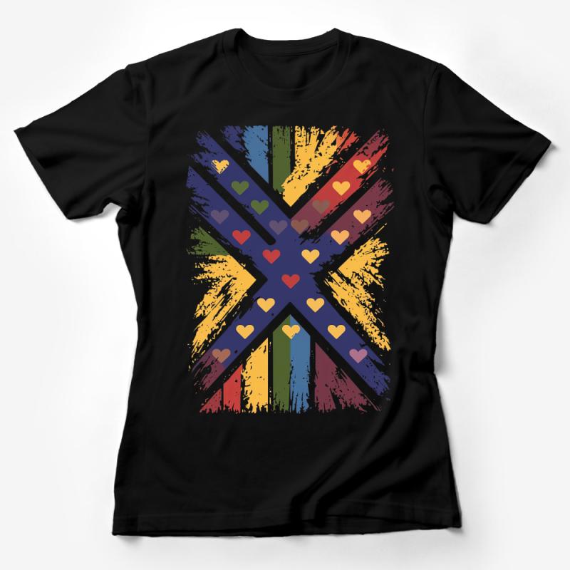 Abstract Heart Pattern T-Shirt, Colorful Artistic Design Tee, Unisex Casual Apparel, Unique Streetwear, Hipster Fashion Top Female T-Shirt