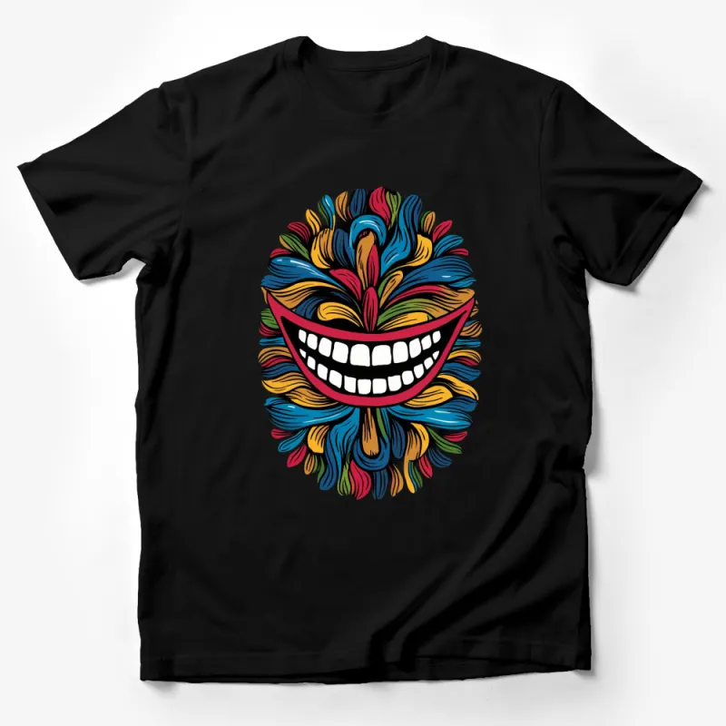 Colorful Abstract Smile Design T-Shirt, Vibrant Artistic Graphic Tee, Unisex Casual Wear Male T-Shirt