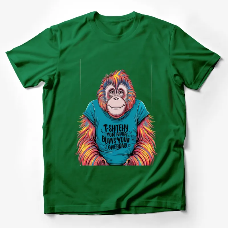 Colorful Orangutan Graphic T-Shirt, Unique Monkey Illustration Tee, Animal Lover Gift Idea Male T-Shirt