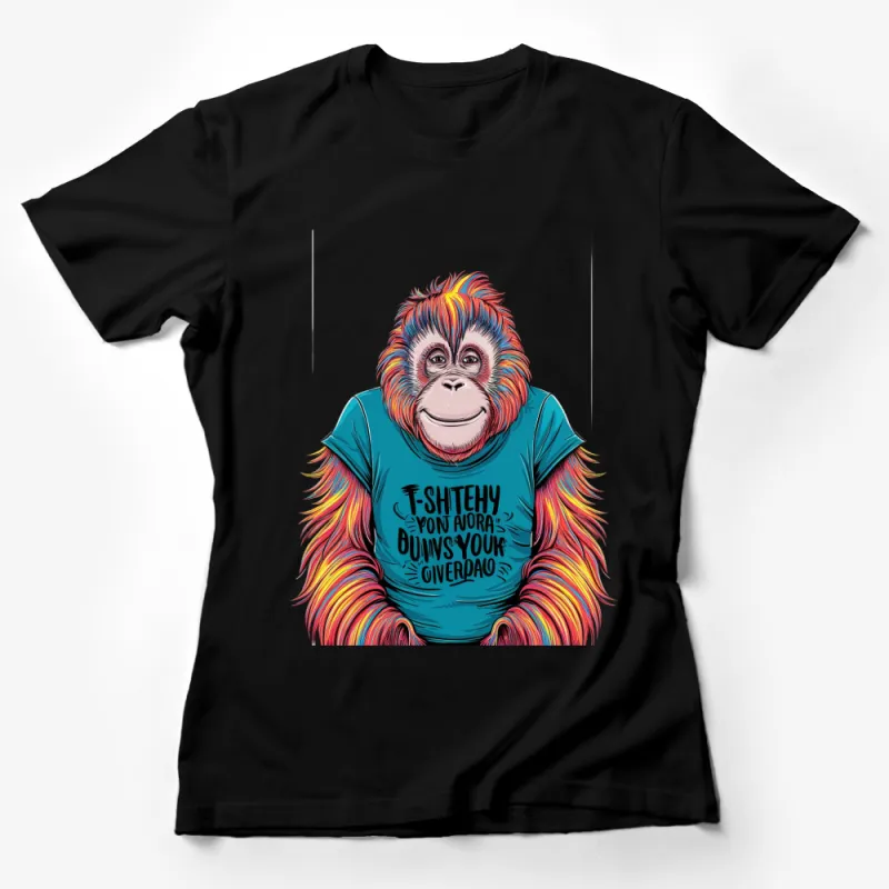 Colorful Orangutan Graphic T-Shirt, Unique Monkey Illustration Tee, Animal Lover Gift Idea Female T-Shirt