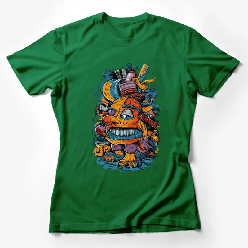 Unique Monster T-Shirt, Colorful Tattoo Style Graphic Tee, Creative Artwork Unisex Shirt Female T-Shirt