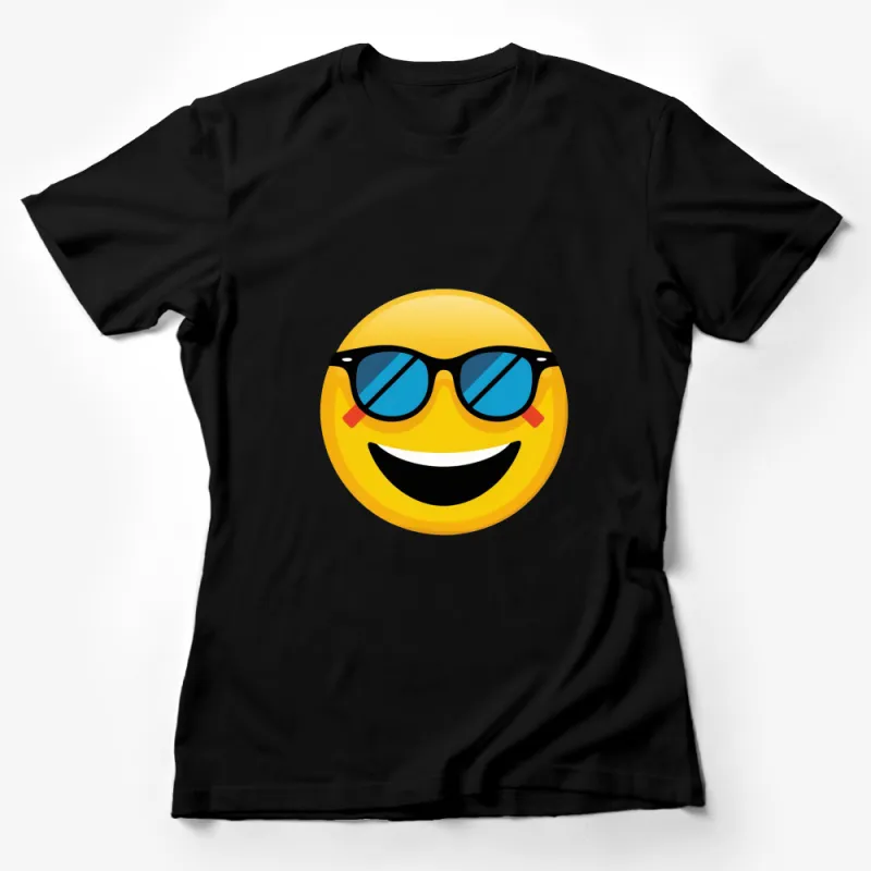 Cool Emoji T-Shirt with Sunglasses, Smiling Face Graphic Tee, Unisex Summer Top Female T-Shirt