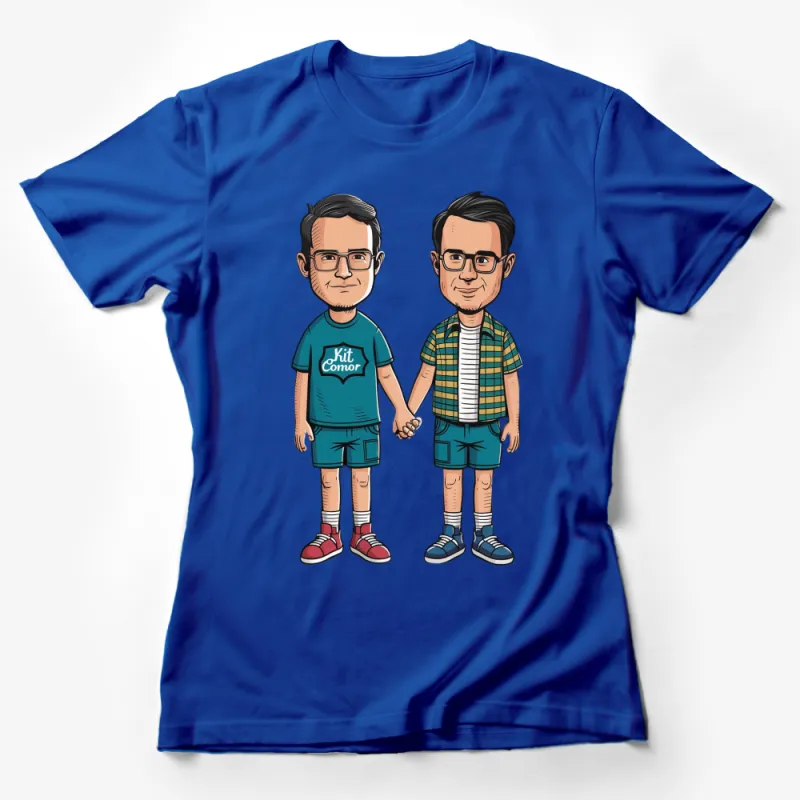 Cartoon Character Twins T-Shirt, Kit and Conor Fun Graphic Tee, Unique Duo Design Shirt Female T-Shirt