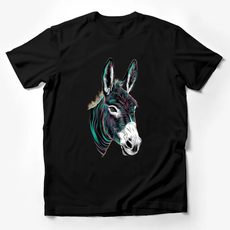 Colorful Donkey Art T-Shirt, Vibrant Animal Face Print, Unisex Graphic Tee, Unique Gift Idea Male T-Shirt