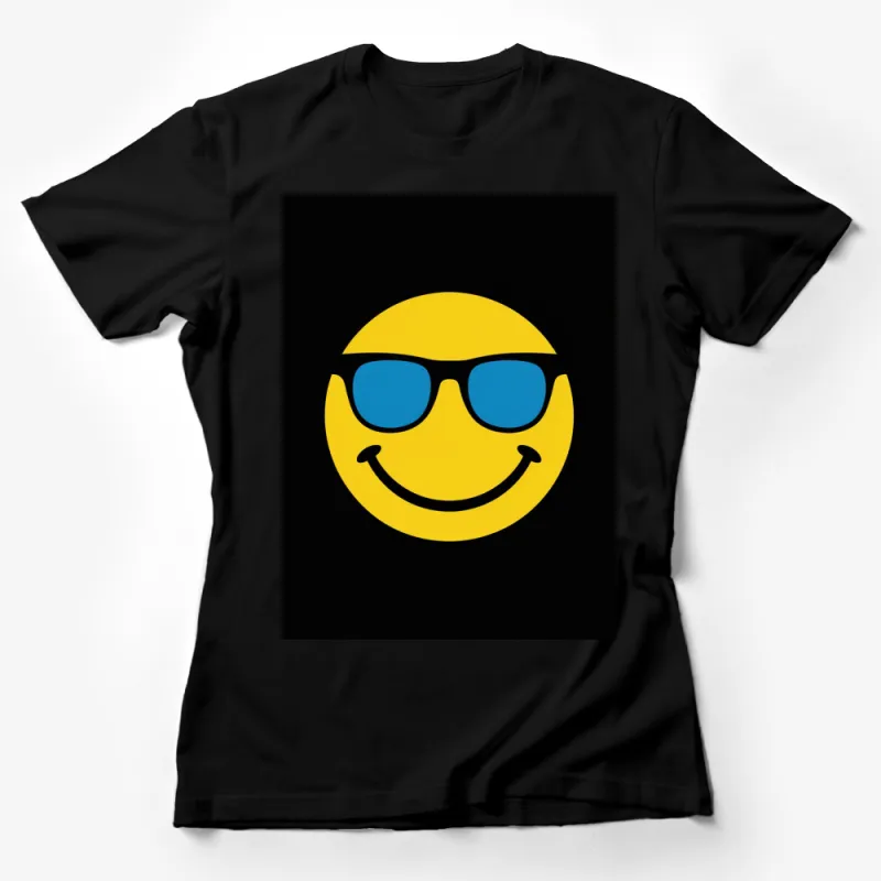 Smiley Face T-Shirt with Blue Sunglasses, Happy Emoji Graphic Tee, Unisex Casual Wear Female T-Shirt