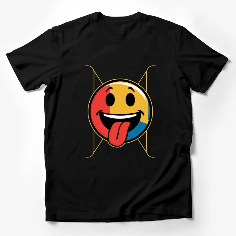 Colorful Split Face Graphic T-Shirt, Unique Emoji Design, Unisex Casual Wear Male T-Shirt