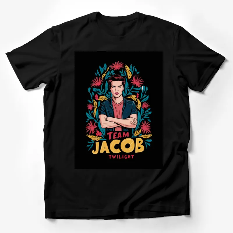 Team Jacob Twilight Inspired Retro Graphic T-Shirt, Floral Frame, Movie Fan Apparel Male T-Shirt