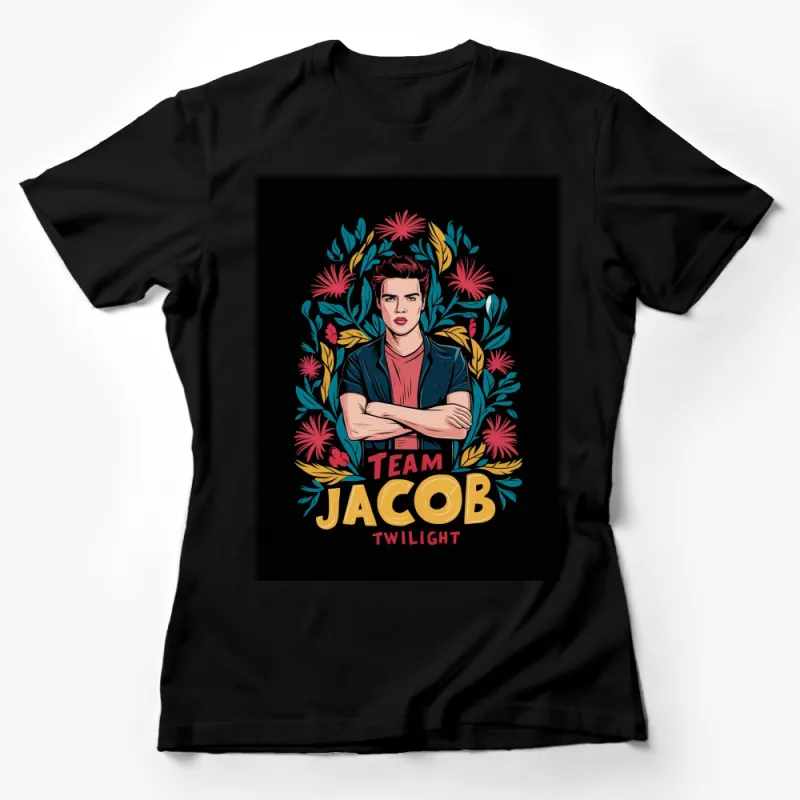 Team Jacob Twilight Inspired Retro Graphic T-Shirt, Floral Frame, Movie Fan Apparel Female T-Shirt