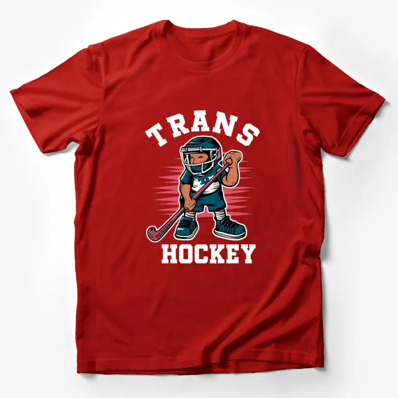 Trans Hockey Player Graphic T-Shirt, Inclusive Sports Apparel, Bold Statement Tee, Unisex Male T-Shirt