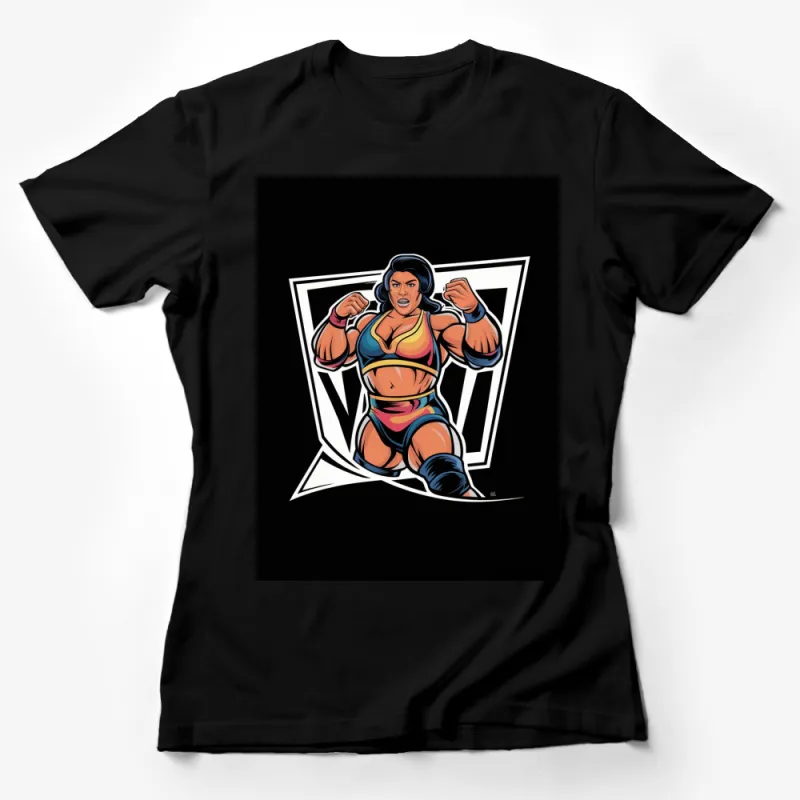 Retro Wrestler T-Shirt, Vintage Wrestling Graphic Tee, Colorful Wrestler Illustration, Gift for Wrestling Fans Female T-Shirt