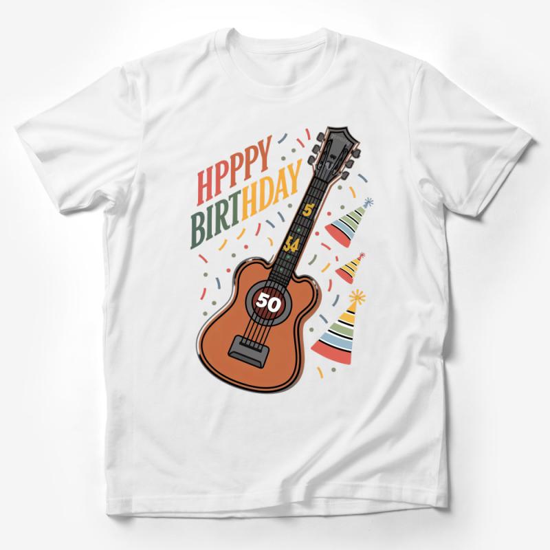 Funny Guitar Themed Birthday T-Shirt, Musical Happy Birthday Celebration Tee, Unisex Party Gift Shirt for Musicians Male T-Shirt