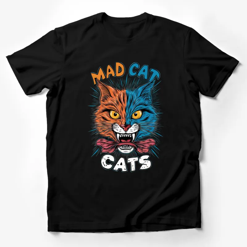 Mad Cat Cats T-Shirt, Funky Orange Blue Cat Graphic Tee, Unique Cat Lover Gift, Unisex T-Shirt Design Male T-Shirt