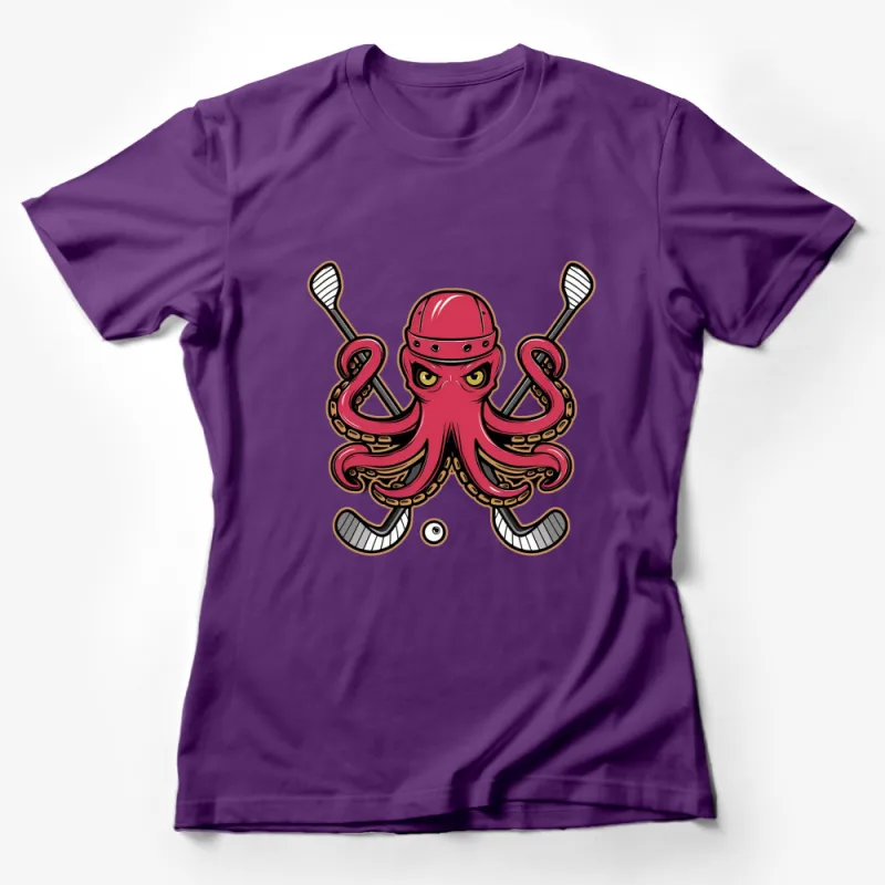 Octopus Hockey Player Graphic T-Shirt, Trendy Sports Illustration, Cool Casual Wear, Unisex Tee Female T-Shirt