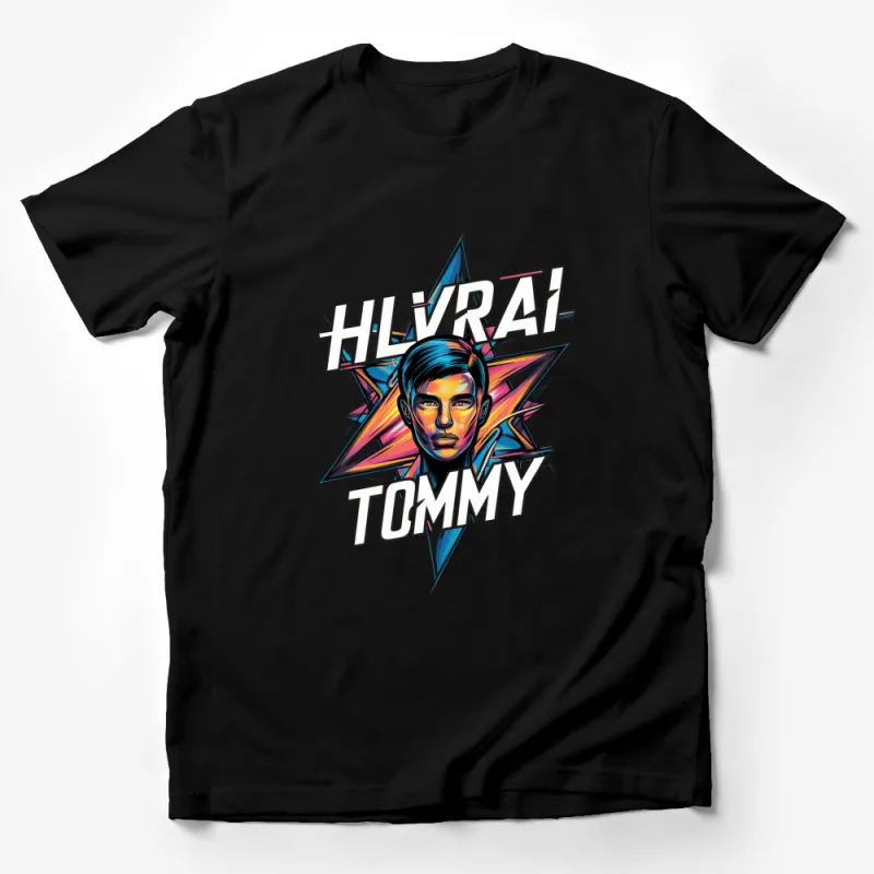 Colorful Tommy Hilvrai Starburst Graphic Tee, Vibrant Comic Style Men's T-Shirt Male T-Shirt