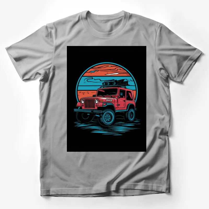 Vintage Jeep Adventure Graphic T-Shirt, Off-Road Vehicle Sunset Design, Outdoor Enthusiast Tee Male T-Shirt