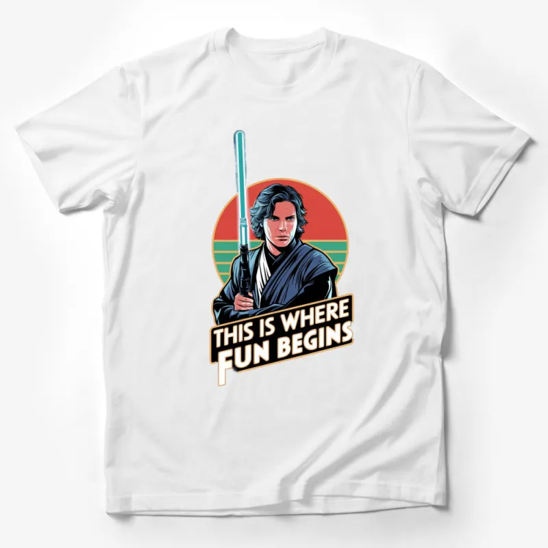 Retro Sci-Fi Hero T-Shirt, This Is Where Fun Begins Space Warrior Tee, Vintage Graphic Shirt Male T-Shirt