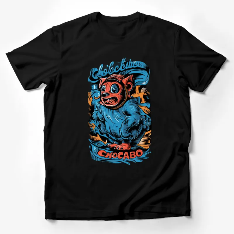 Vintage Chocobo T-Shirt, Retro Goblin Cartoon Graphic Tee, Unique Fantasy Art Shirt, Bold Colors Male T-Shirt