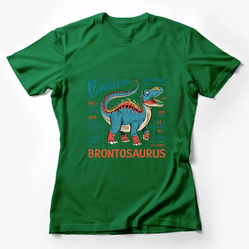 Brontosaurus Dinosaur Graphic T-Shirt, Fun Vintage Style Kids and Adults Tee Female T-Shirt