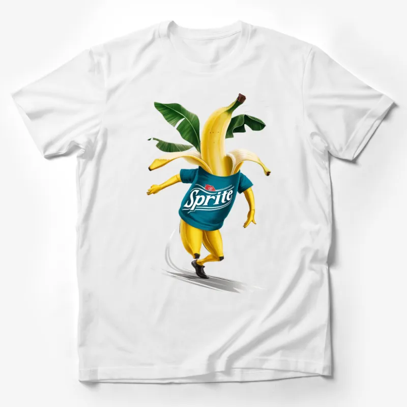 Banana Character Fun T-Shirt, Sprite Logo, Quirky Fruit Graphic Tee, Unique Design Male T-Shirt