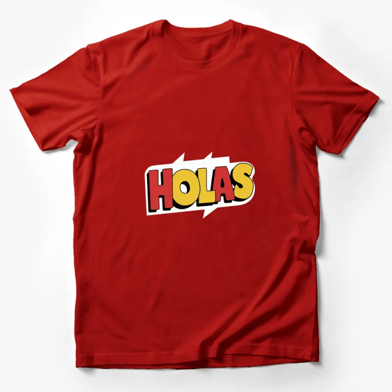 Holas Comic Style Bold Letters Graphic Tee, Fun Spanish Greeting T-Shirt, Unisex Male T-Shirt