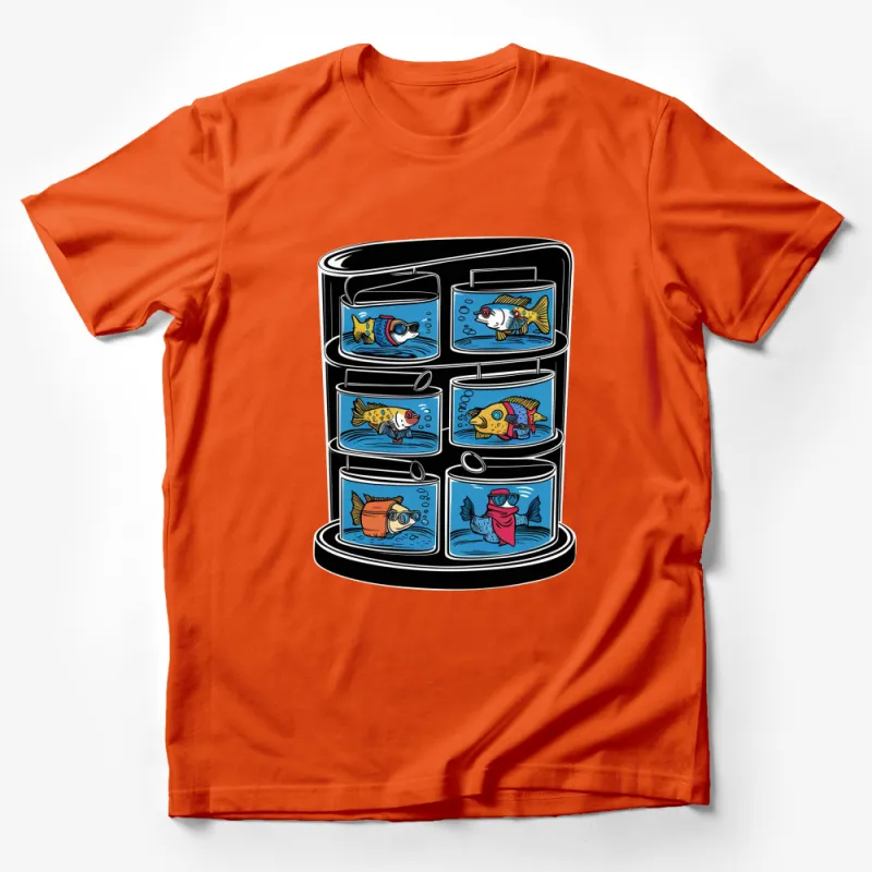 Unique Aquarium Fish Cartoon T-Shirt, Colorful Graphic Tee for All Ages, Fish Lover Gift Male T-Shirt