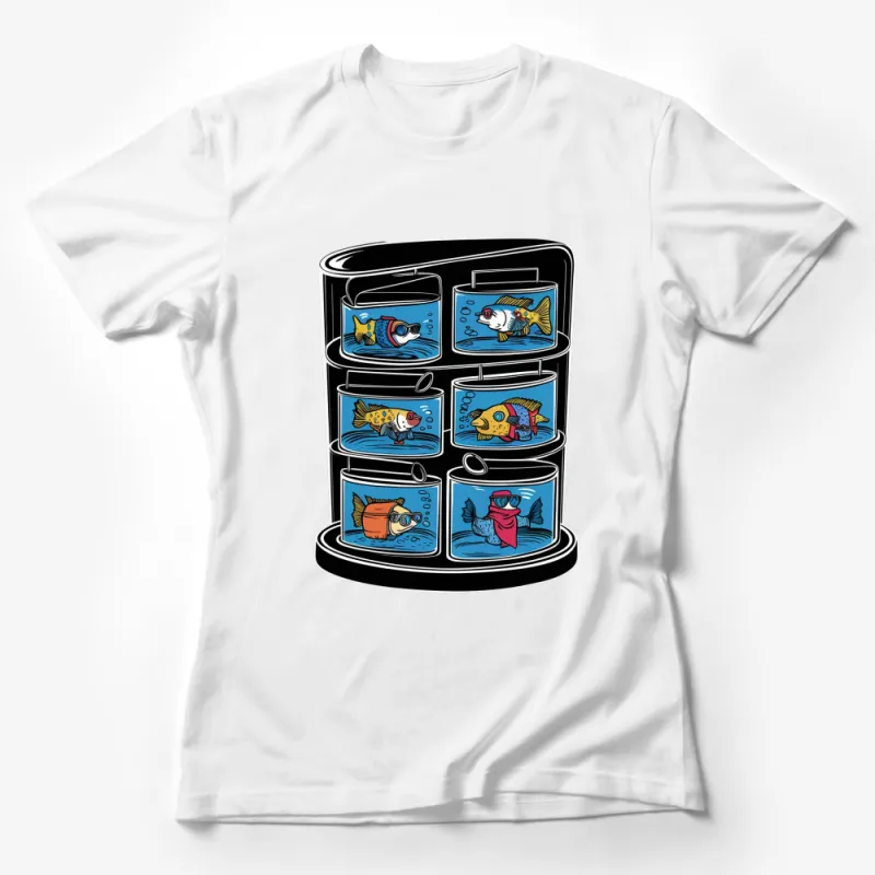 Unique Aquarium Fish Cartoon T-Shirt, Colorful Graphic Tee for All Ages, Fish Lover Gift Female T-Shirt