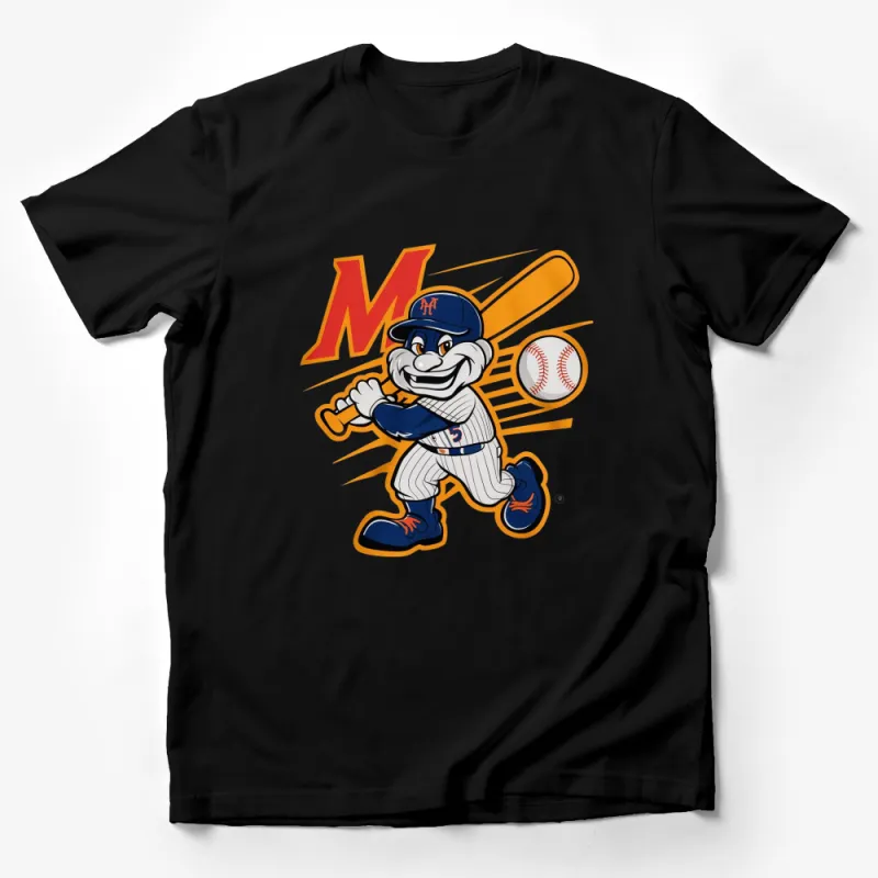 Cartoon Baseball Player Mascot Graphic T-Shirt, Kids Sports Tee, Fun Character Apparel Male T-Shirt