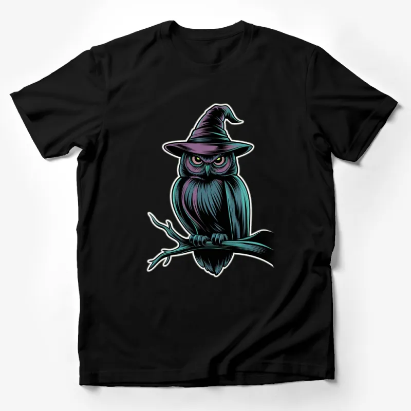 Witchy Owl T-Shirt, Magical Owl with Hat, Mystic Bird Graphic Tee, Halloween Style Top, Unisex Fashion Male T-Shirt