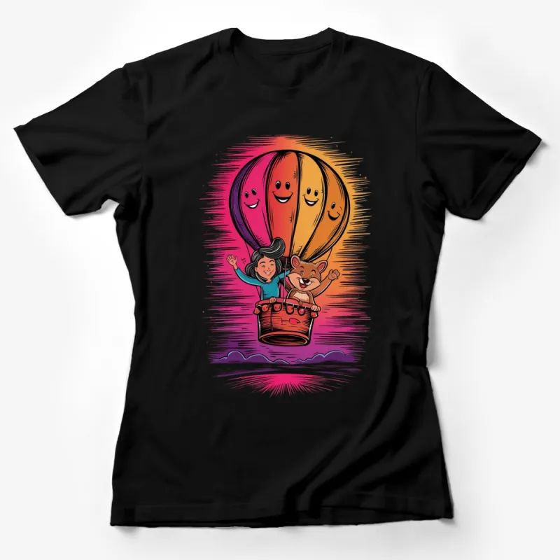 Kids Hot Air Balloon Adventure T-Shirt, Colorful Cartoon Graphic Tee, Unisex Children's Clothing Female T-Shirt