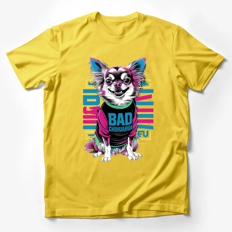 Colorful Bad Chihuahua Graphic T-Shirt, Funky Dog Lover Tee, Bold Urban Style Shirt, Unisex Male T-Shirt