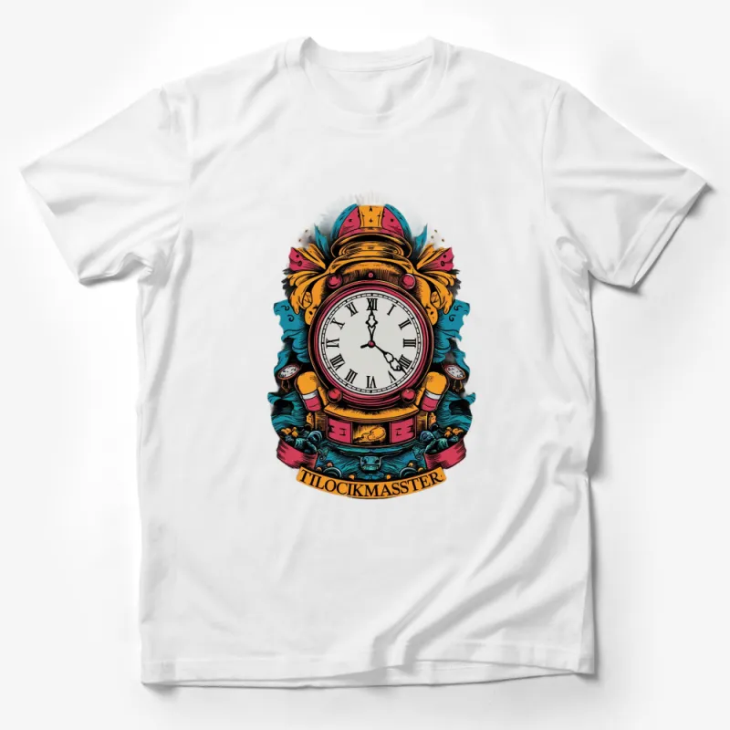 Vintage Clock Master T-Shirt, Ornate Timepiece Graphic Tee, Colorful Antique Clock Design, Unisex Male T-Shirt